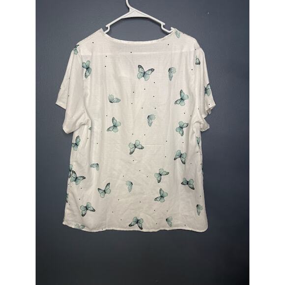 Butterfly Half Button Up XL Sheer Top Boho Preppy Swimsuit Coverup Lightweight - Picture 2 of 9